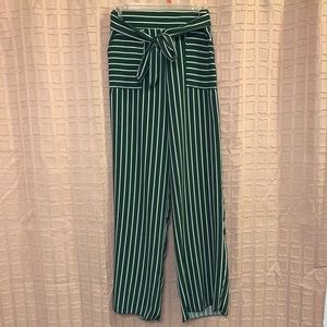 Green and White Striped Pants